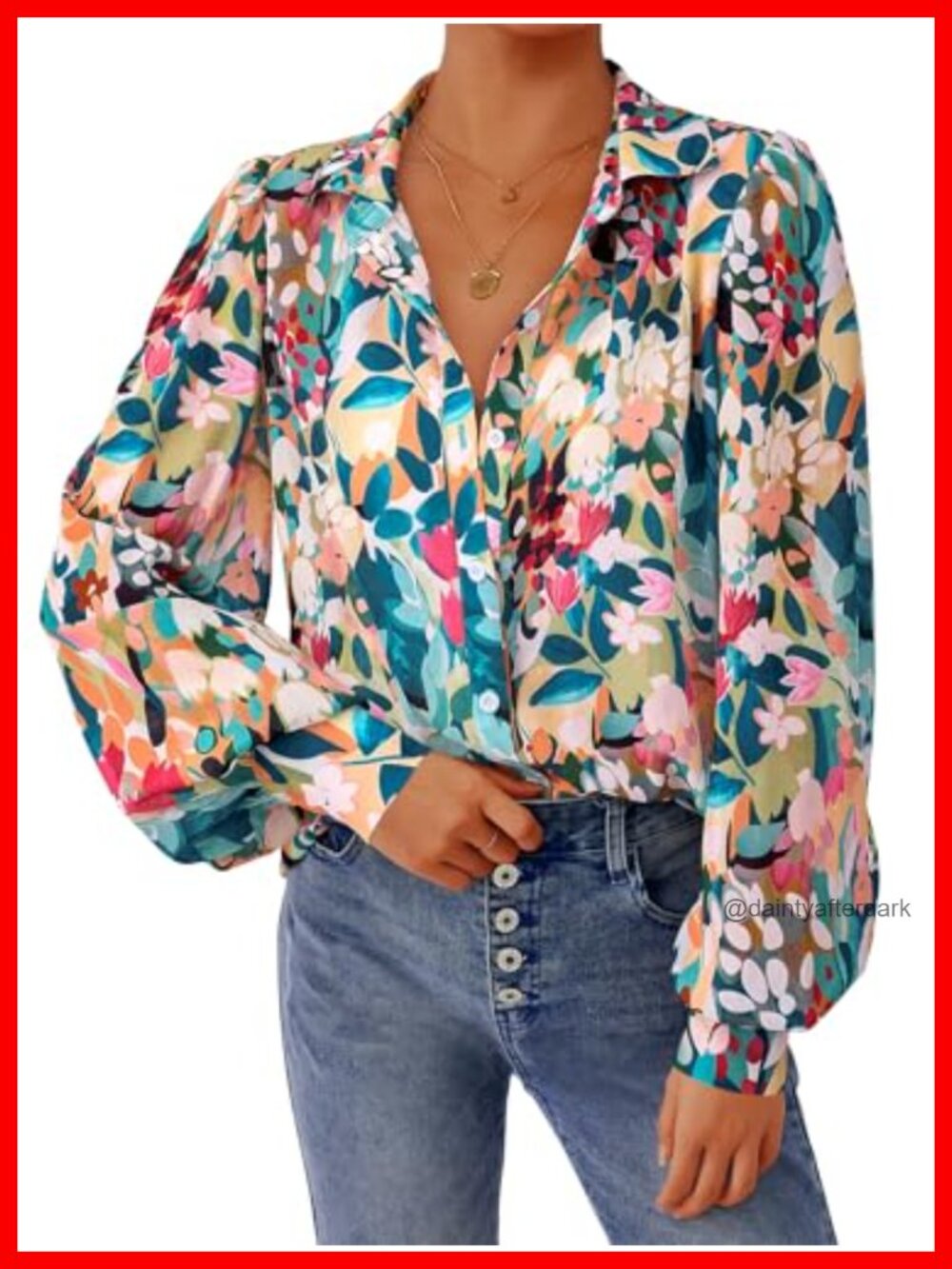 Womens Floral Chiffon Button Down Blouse Long Sleeve V-Neck Dressy Casual Top